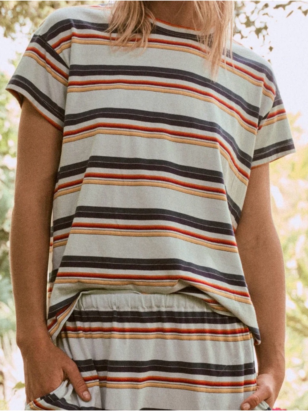 THE GREAT. Mint Striped Short Sleeve Tee size 2 and Pants size 3